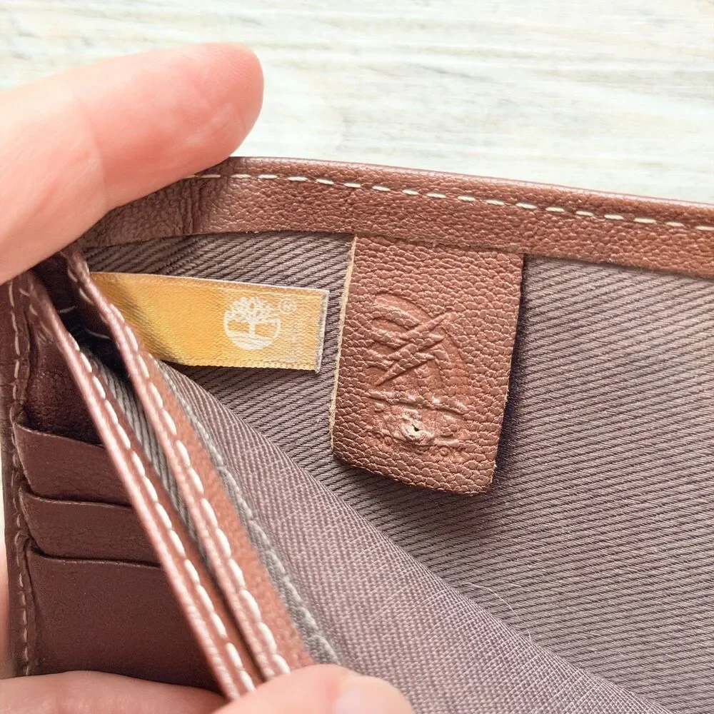 Timberland Brown Leather Bifold Wallet Men’s Classic Slim Card Holder
